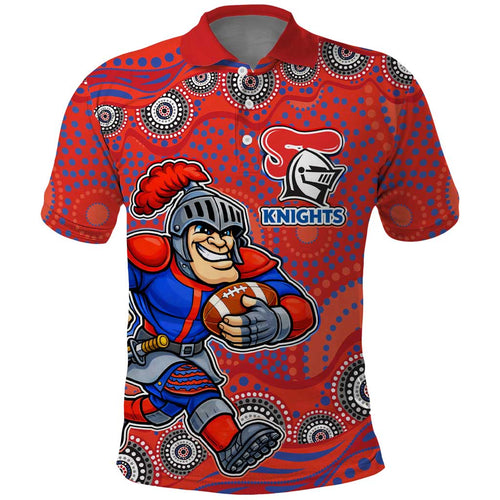 Newcastle Knights Polo Shirt Aboriginal Dot Pattern - Rugby Mascot Heritage Pride