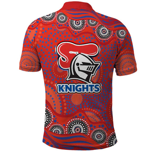 Newcastle Knights Polo Shirt Aboriginal Dot Pattern - Rugby Mascot Heritage Pride