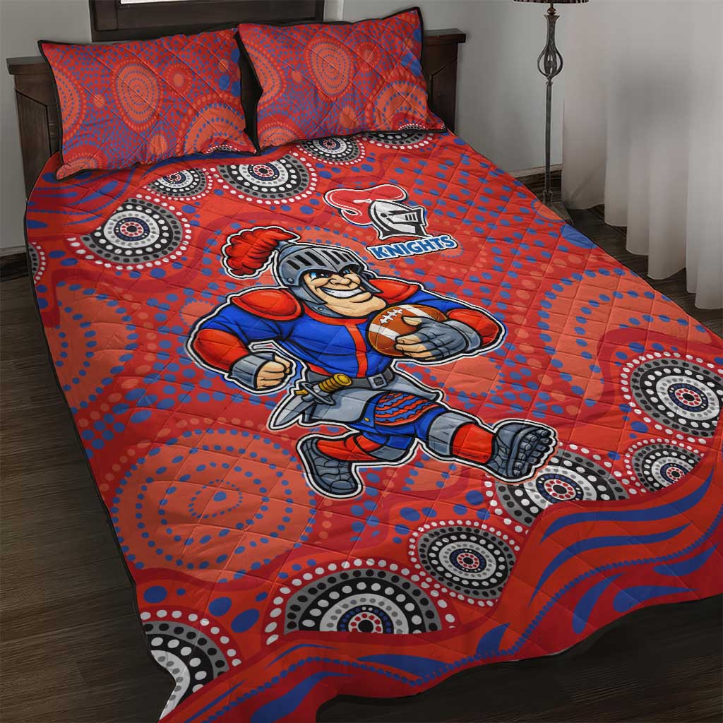 Newcastle Knights Quilt Bed Set Aboriginal Dot Pattern - Rugby Mascot Heritage Pride