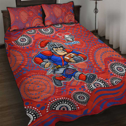 Newcastle Knights Quilt Bed Set Aboriginal Dot Pattern - Rugby Mascot Heritage Pride