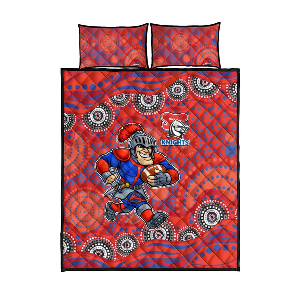 Newcastle Knights Quilt Bed Set Aboriginal Dot Pattern - Rugby Mascot Heritage Pride
