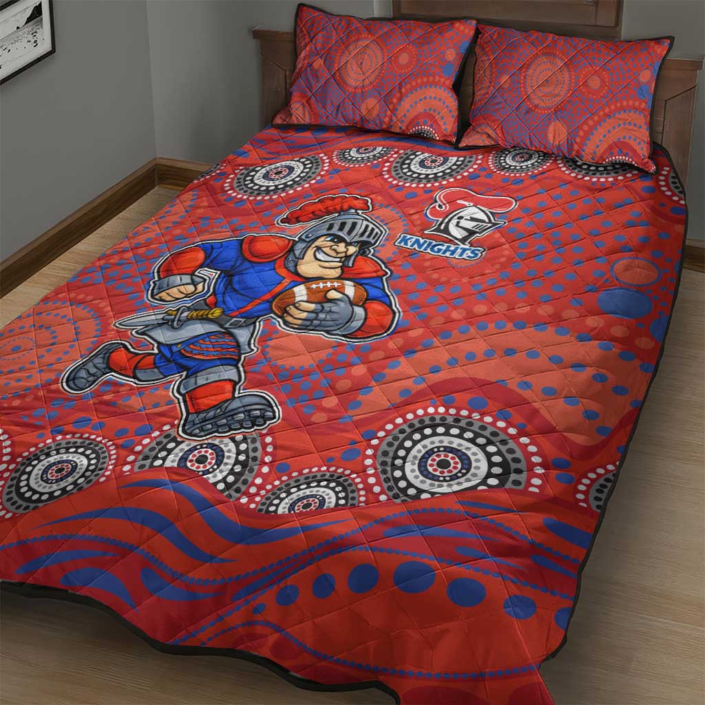 Newcastle Knights Quilt Bed Set Aboriginal Dot Pattern - Rugby Mascot Heritage Pride
