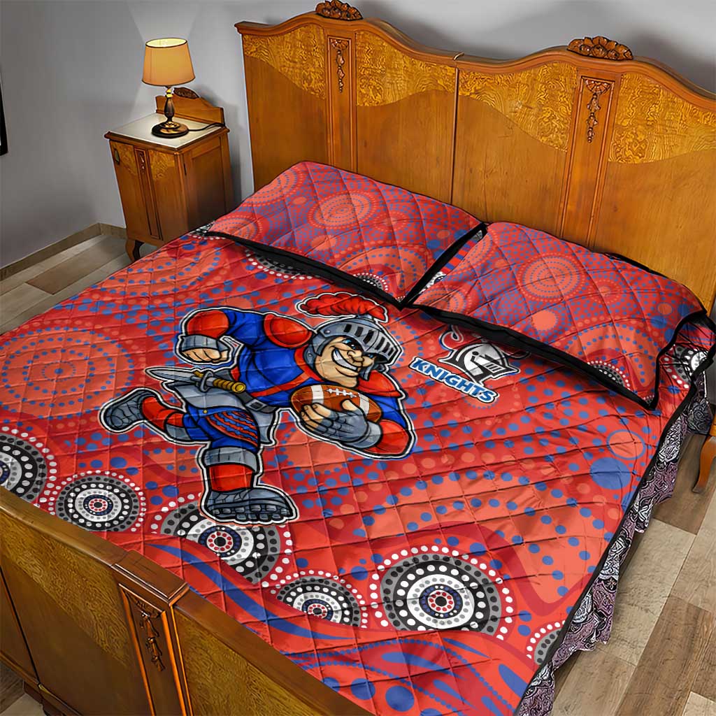 Newcastle Knights Quilt Bed Set Aboriginal Dot Pattern - Rugby Mascot Heritage Pride