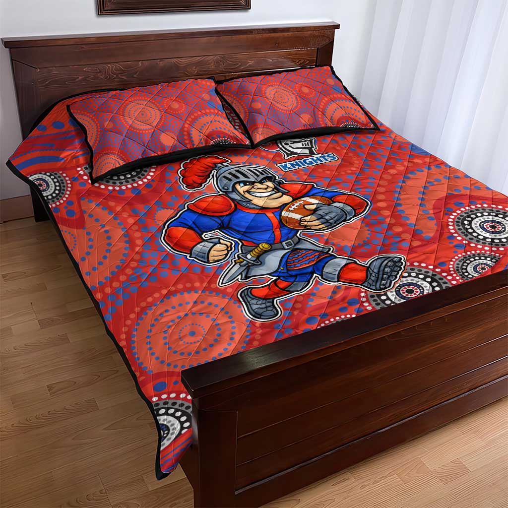 Newcastle Knights Quilt Bed Set Aboriginal Dot Pattern - Rugby Mascot Heritage Pride