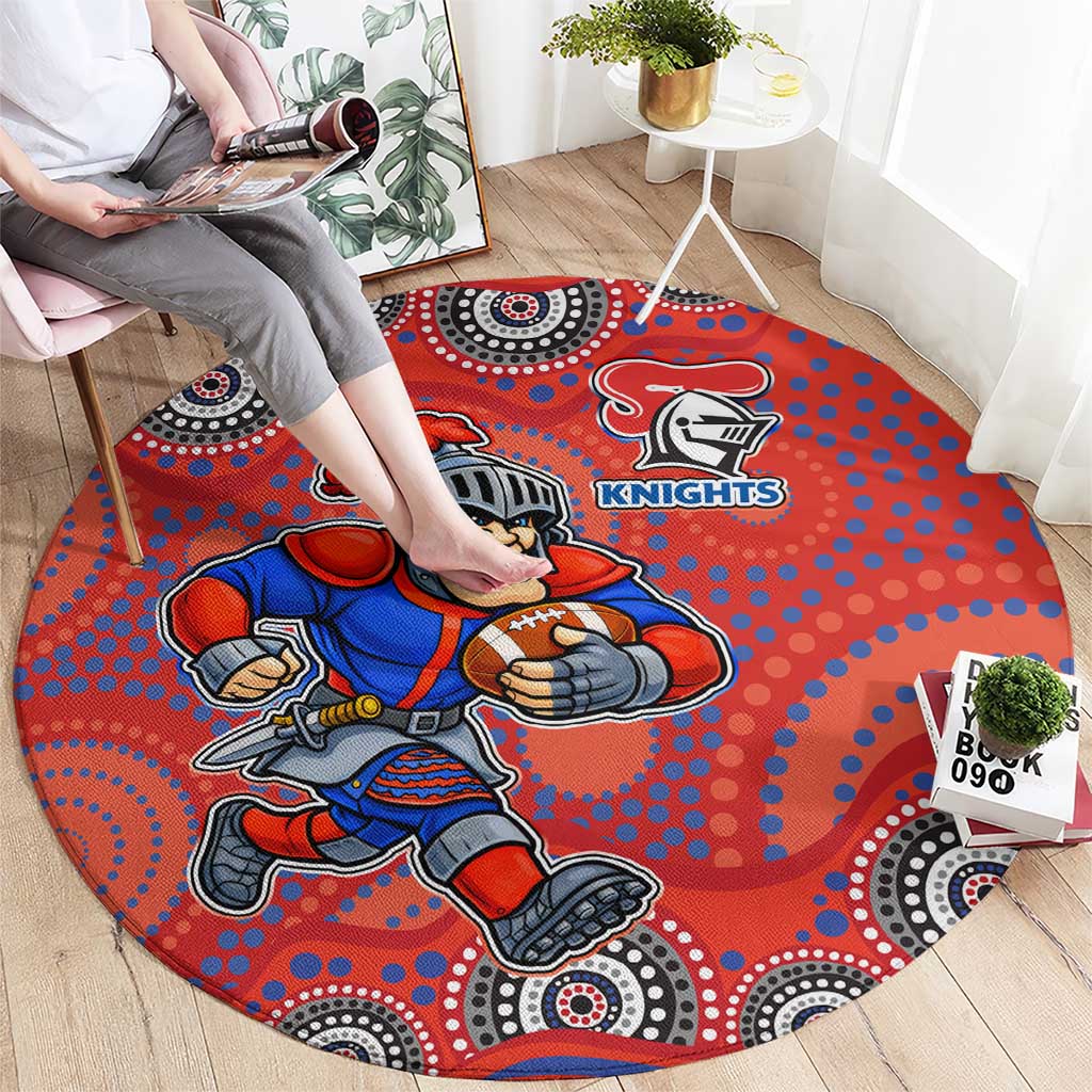 Newcastle Knights Round Carpet Aboriginal Dot Pattern - Rugby Mascot Heritage Pride