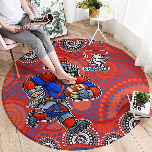 Newcastle Knights Round Carpet Aboriginal Dot Pattern - Rugby Mascot Heritage Pride
