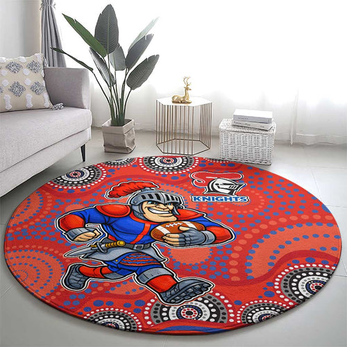 Newcastle Knights Round Carpet Aboriginal Dot Pattern - Rugby Mascot Heritage Pride