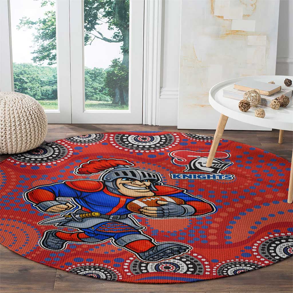 Newcastle Knights Round Carpet Aboriginal Dot Pattern - Rugby Mascot Heritage Pride