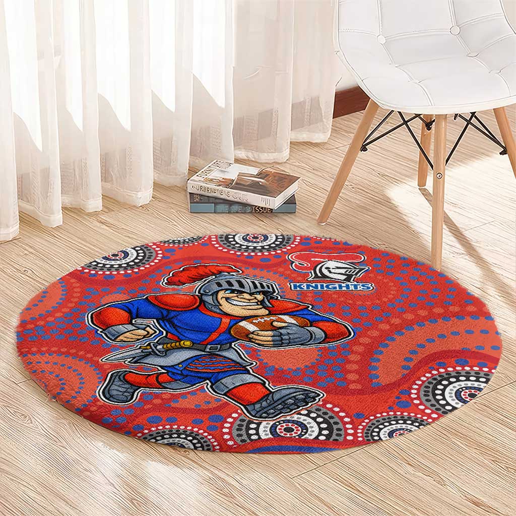 Newcastle Knights Round Carpet Aboriginal Dot Pattern - Rugby Mascot Heritage Pride