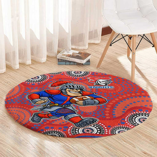 Newcastle Knights Round Carpet Aboriginal Dot Pattern - Rugby Mascot Heritage Pride