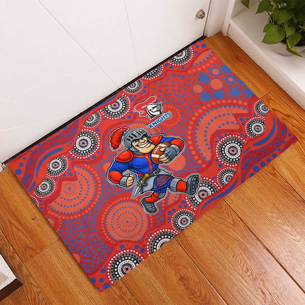 Newcastle Knights Rubber Doormat Aboriginal Dot Pattern - Rugby Mascot Heritage Pride