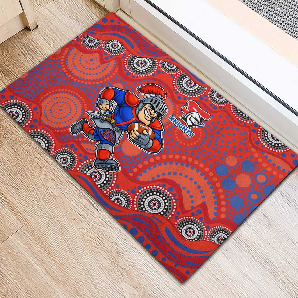 Newcastle Knights Rubber Doormat Aboriginal Dot Pattern - Rugby Mascot Heritage Pride