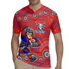 Newcastle Knights Rugby Jersey Aboriginal Dot Pattern - Rugby Mascot Heritage Pride