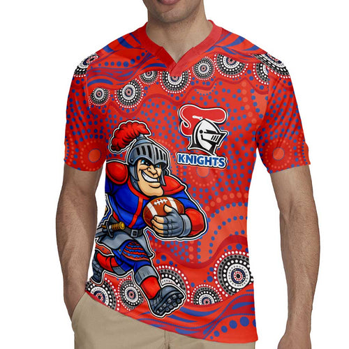 Newcastle Knights Rugby Jersey Aboriginal Dot Pattern - Rugby Mascot Heritage Pride