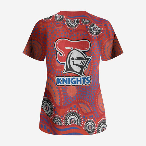 Newcastle Knights Scrub Top Aboriginal Dot Pattern - Rugby Mascot Heritage Pride