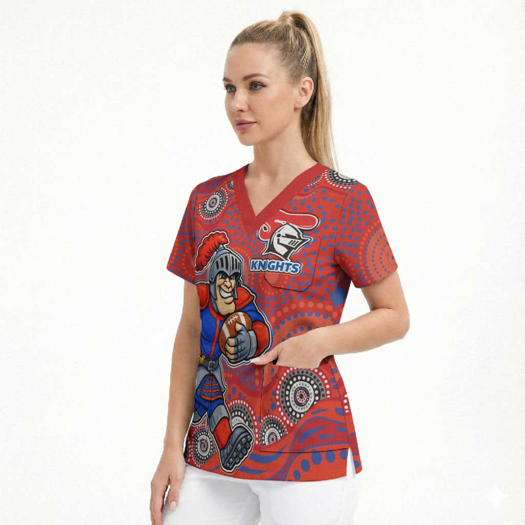 Newcastle Knights Scrub Top Aboriginal Dot Pattern - Rugby Mascot Heritage Pride