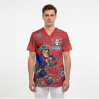 Newcastle Knights Scrub Top Aboriginal Dot Pattern - Rugby Mascot Heritage Pride
