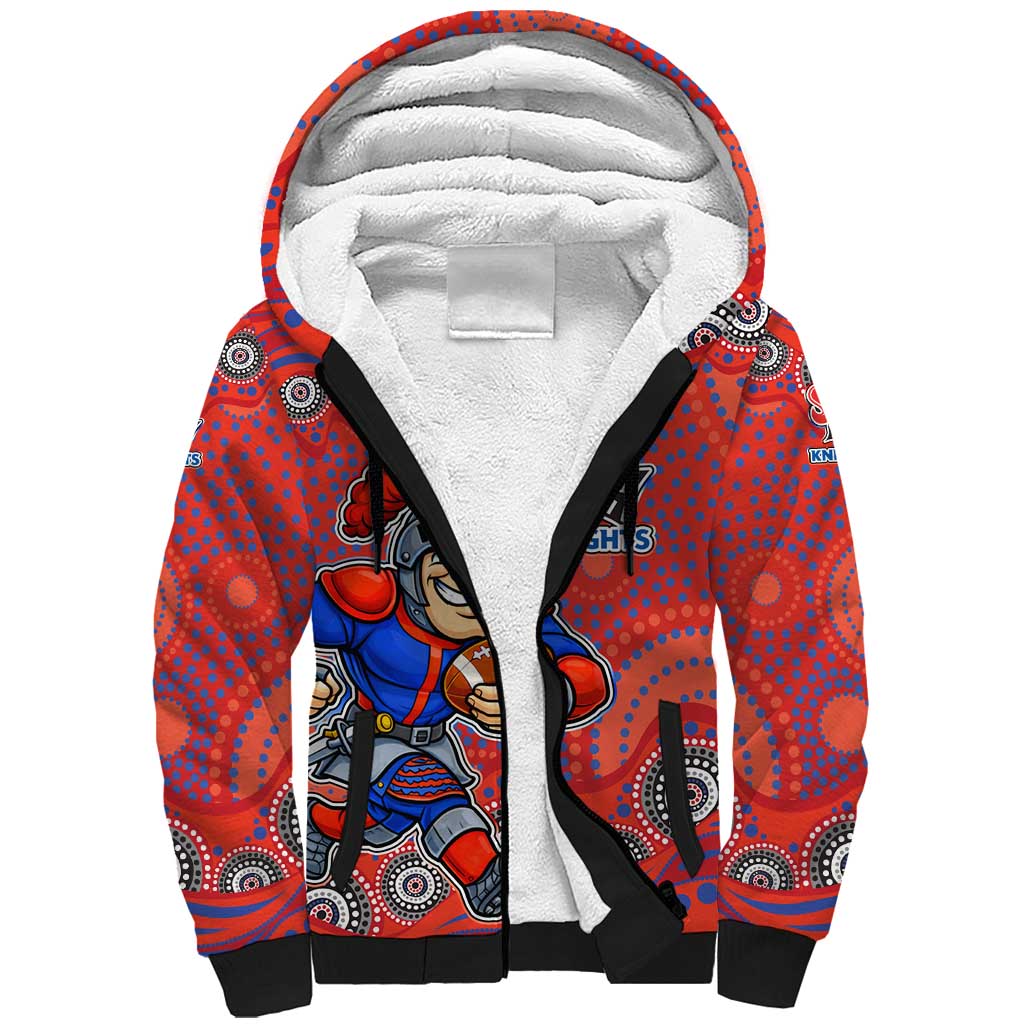 Newcastle Knights Sherpa Hoodie Aboriginal Dot Pattern - Rugby Mascot Heritage Pride