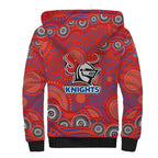 Newcastle Knights Sherpa Hoodie Aboriginal Dot Pattern - Rugby Mascot Heritage Pride
