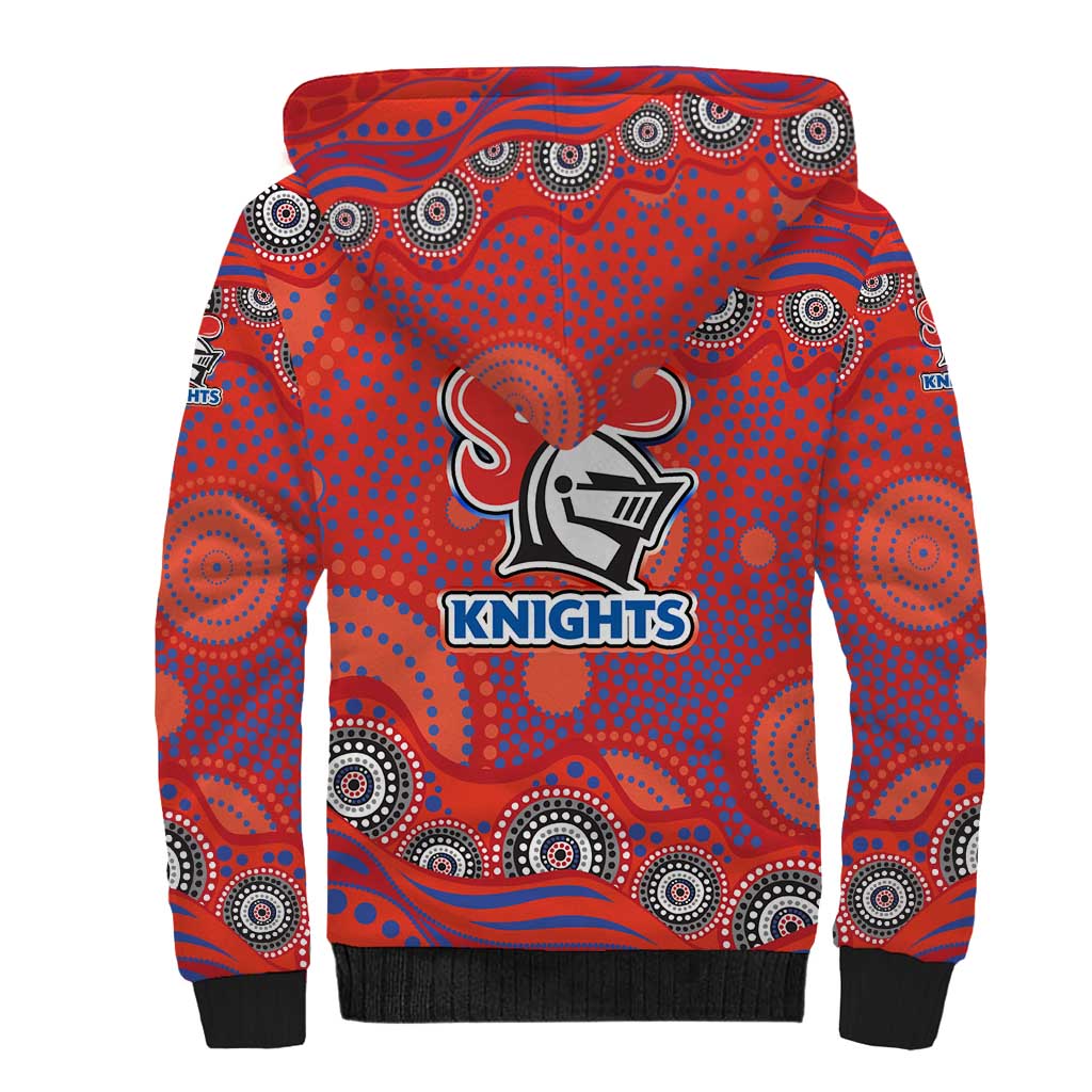 Newcastle Knights Sherpa Hoodie Aboriginal Dot Pattern - Rugby Mascot Heritage Pride