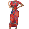 Newcastle Knights Short Sleeve Bodycon Dress Aboriginal Dot Pattern - Rugby Mascot Heritage Pride