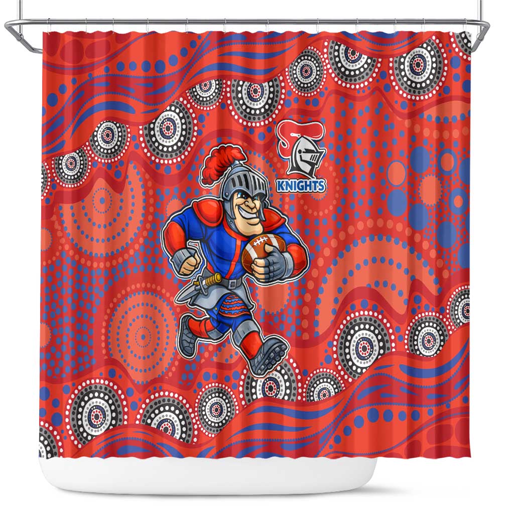 Newcastle Knights Shower Curtain Aboriginal Dot Pattern - Rugby Mascot Heritage Pride