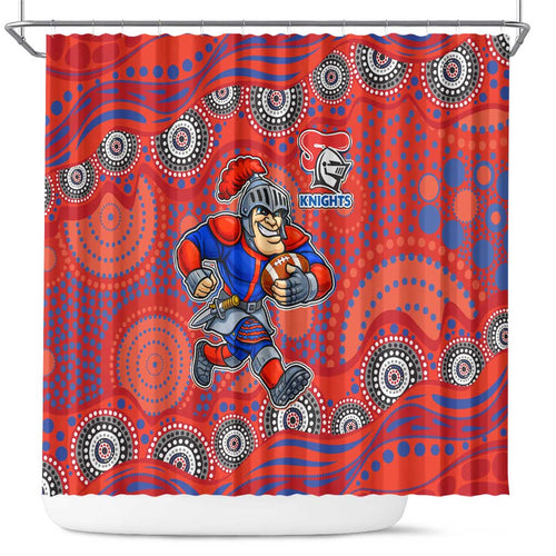 Newcastle Knights Shower Curtain Aboriginal Dot Pattern - Rugby Mascot Heritage Pride