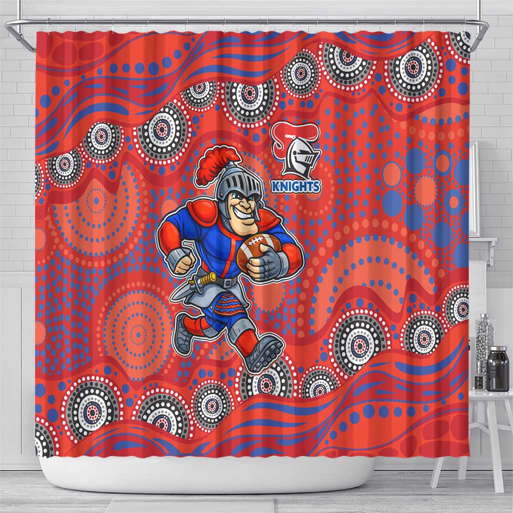 Newcastle Knights Shower Curtain Aboriginal Dot Pattern - Rugby Mascot Heritage Pride
