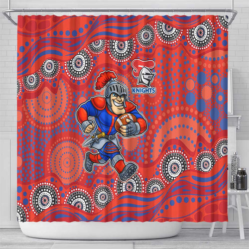 Newcastle Knights Shower Curtain Aboriginal Dot Pattern - Rugby Mascot Heritage Pride