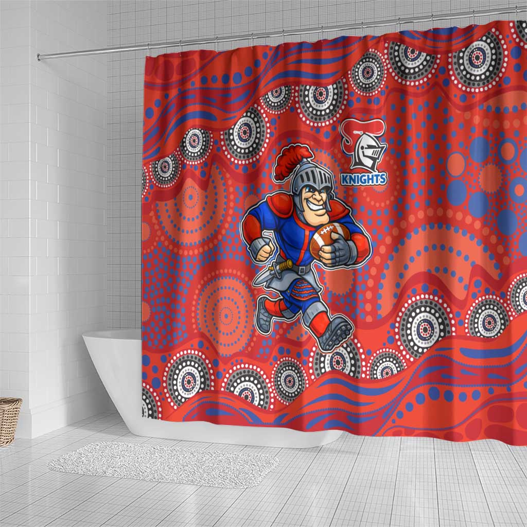 Newcastle Knights Shower Curtain Aboriginal Dot Pattern - Rugby Mascot Heritage Pride