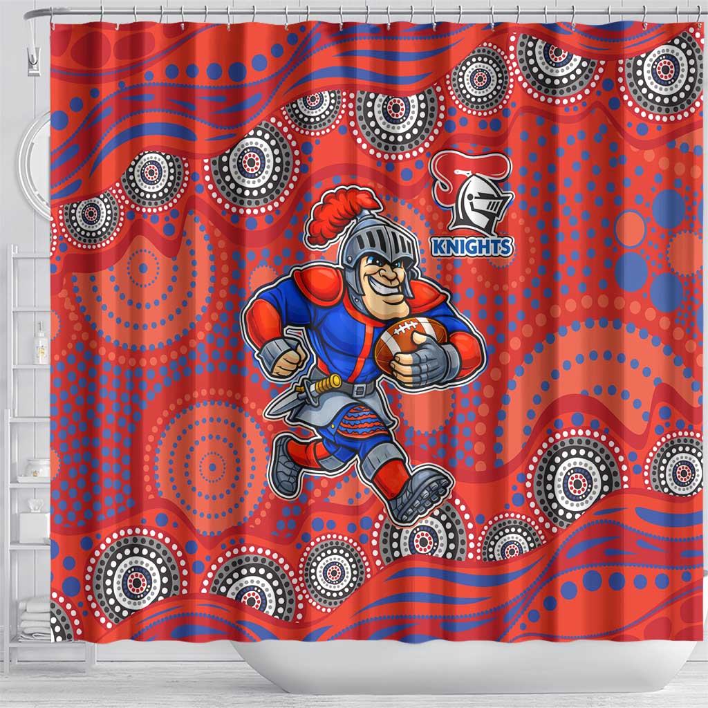 Newcastle Knights Shower Curtain Aboriginal Dot Pattern - Rugby Mascot Heritage Pride