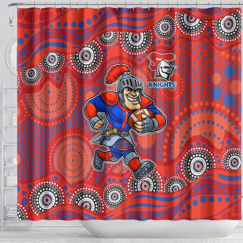 Newcastle Knights Shower Curtain Aboriginal Dot Pattern - Rugby Mascot Heritage Pride