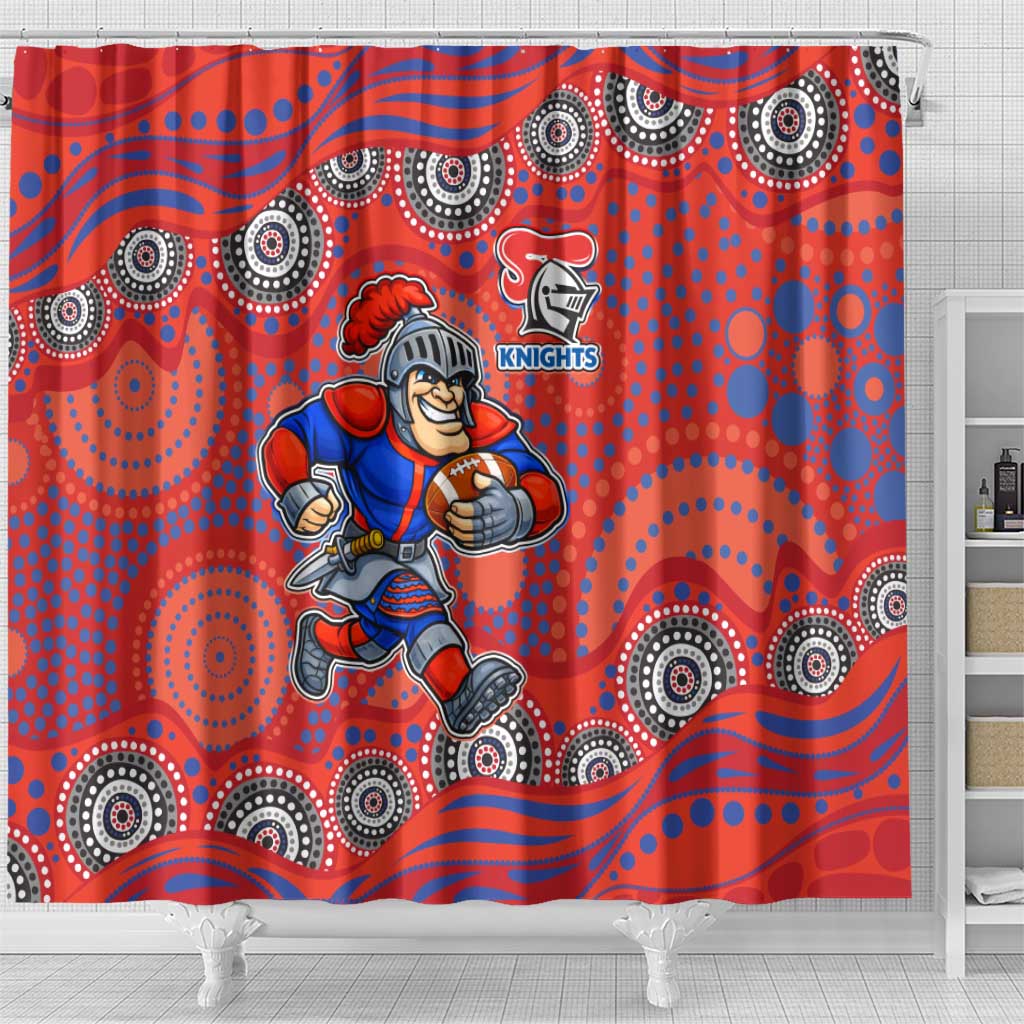 Newcastle Knights Shower Curtain Aboriginal Dot Pattern - Rugby Mascot Heritage Pride