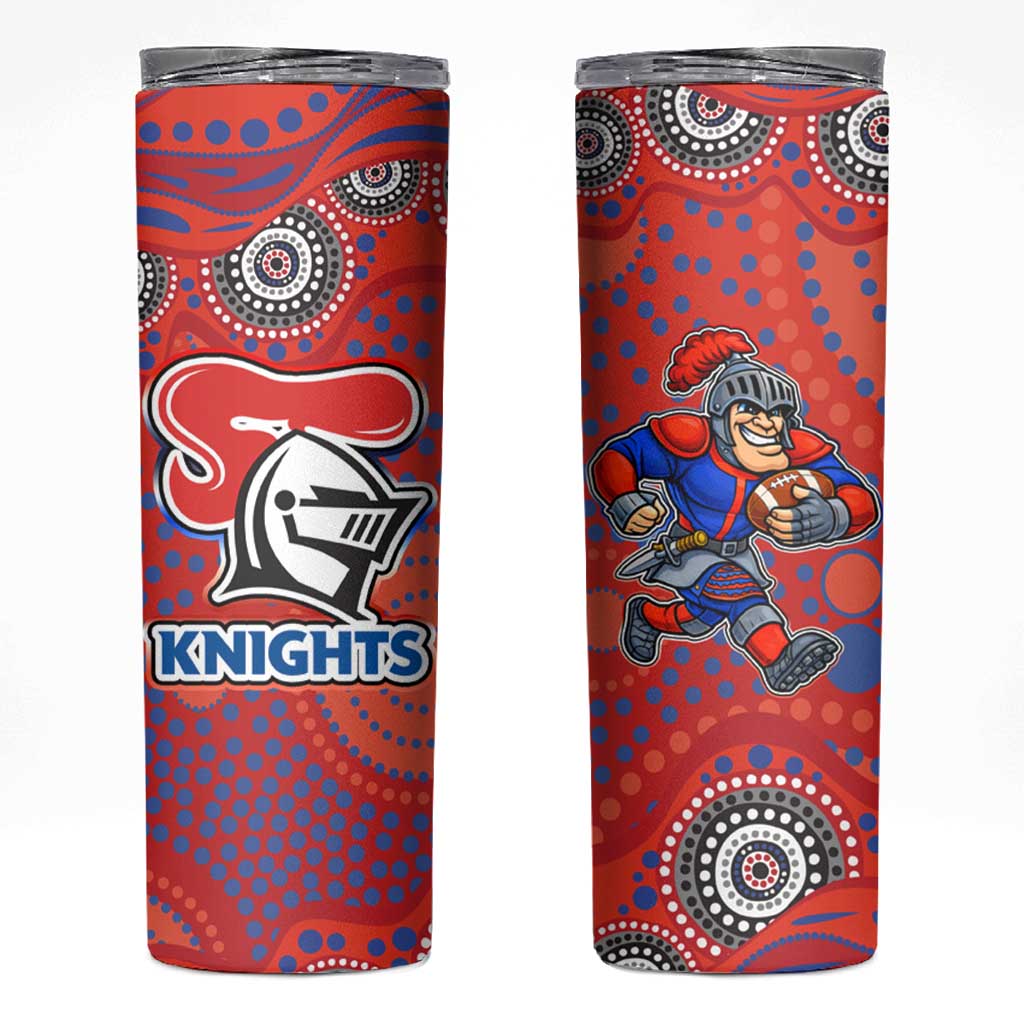 Newcastle Knights Skinny Tumbler Aboriginal Dot Pattern - Rugby Mascot Heritage Pride