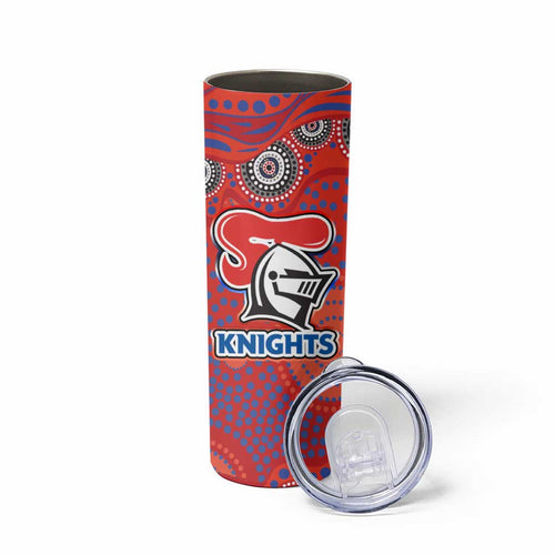 Newcastle Knights Skinny Tumbler Aboriginal Dot Pattern - Rugby Mascot Heritage Pride