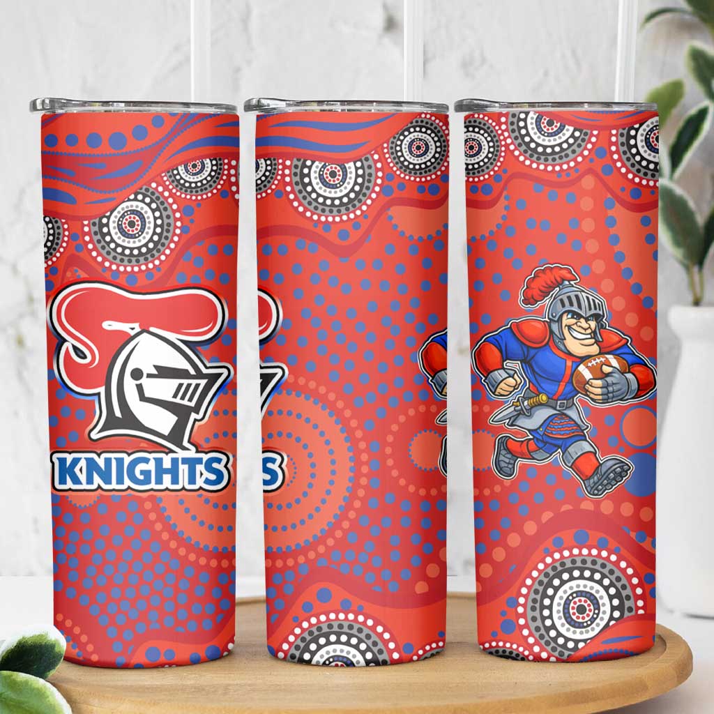 Newcastle Knights Skinny Tumbler Aboriginal Dot Pattern - Rugby Mascot Heritage Pride