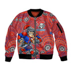 Newcastle Knights Sleeve Zip Bomber Jacket Aboriginal Dot Pattern - Rugby Mascot Heritage Pride
