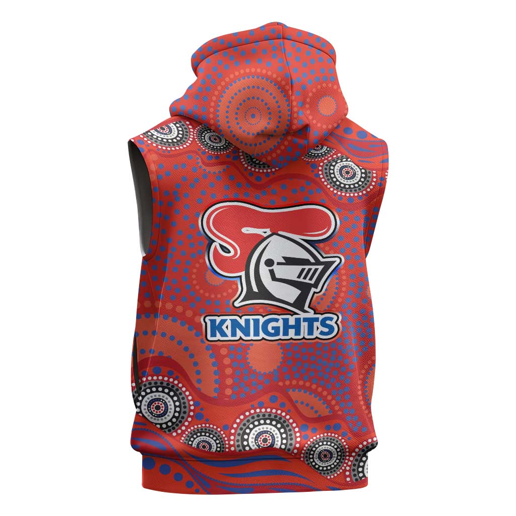 Newcastle Knights Sleeveless Hoodie Aboriginal Dot Pattern - Rugby Mascot Heritage Pride