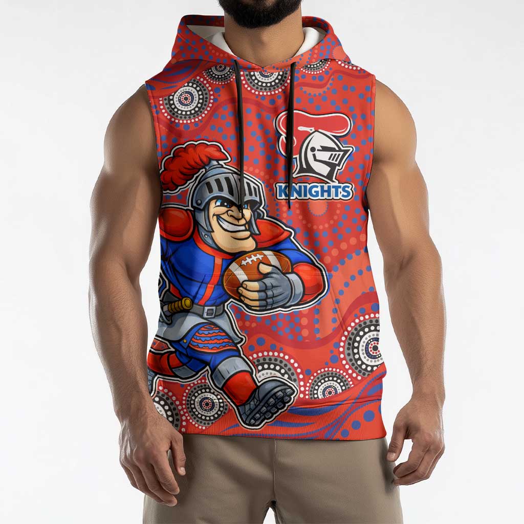 Newcastle Knights Sleeveless Hoodie Aboriginal Dot Pattern - Rugby Mascot Heritage Pride