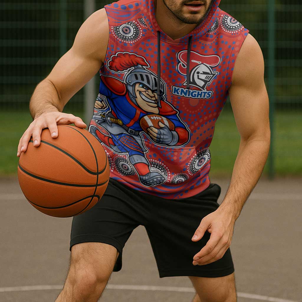 Newcastle Knights Sleeveless Hoodie Aboriginal Dot Pattern - Rugby Mascot Heritage Pride