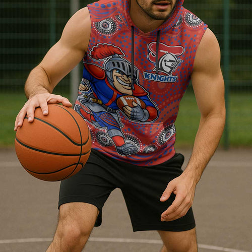 Newcastle Knights Sleeveless Hoodie Aboriginal Dot Pattern - Rugby Mascot Heritage Pride