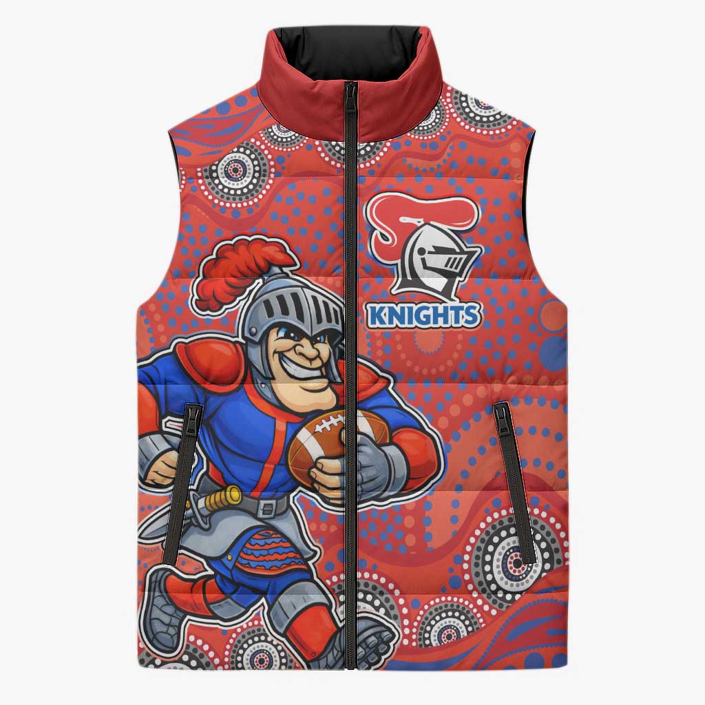 Newcastle Knights Sleeveless Puffer Jacket Aboriginal Dot Pattern - Rugby Mascot Heritage Pride