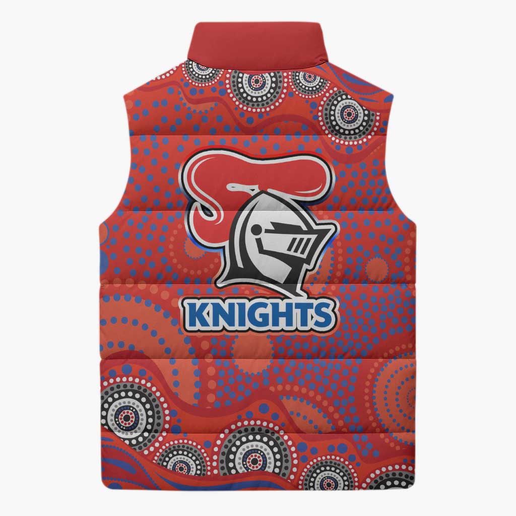 Newcastle Knights Sleeveless Puffer Jacket Aboriginal Dot Pattern - Rugby Mascot Heritage Pride