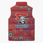 Newcastle Knights Sleeveless Puffer Jacket Aboriginal Dot Pattern - Rugby Mascot Heritage Pride