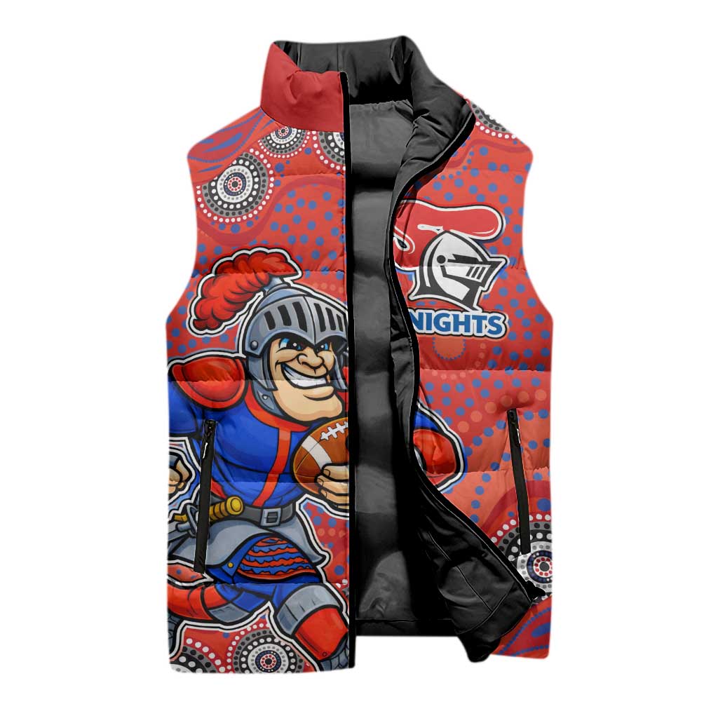 Newcastle Knights Sleeveless Puffer Jacket Aboriginal Dot Pattern - Rugby Mascot Heritage Pride