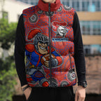 Newcastle Knights Sleeveless Puffer Jacket Aboriginal Dot Pattern - Rugby Mascot Heritage Pride
