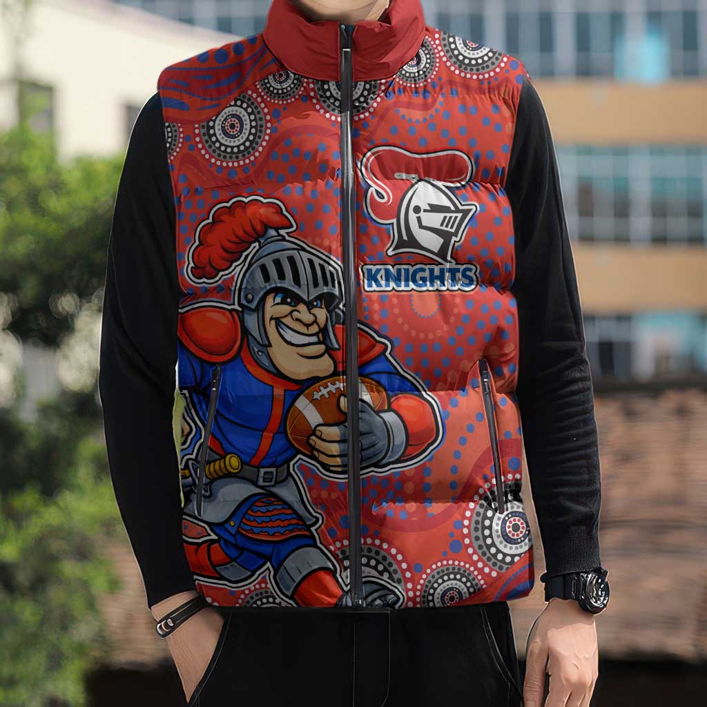 Newcastle Knights Sleeveless Puffer Jacket Aboriginal Dot Pattern - Rugby Mascot Heritage Pride