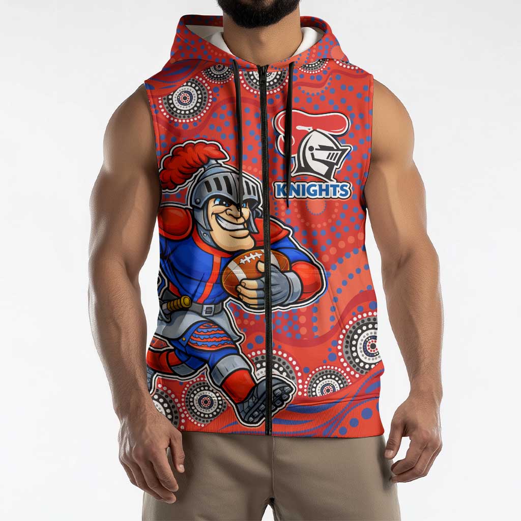 Newcastle Knights Sleeveless Zip Hoodie Aboriginal Dot Pattern - Rugby Mascot Heritage Pride