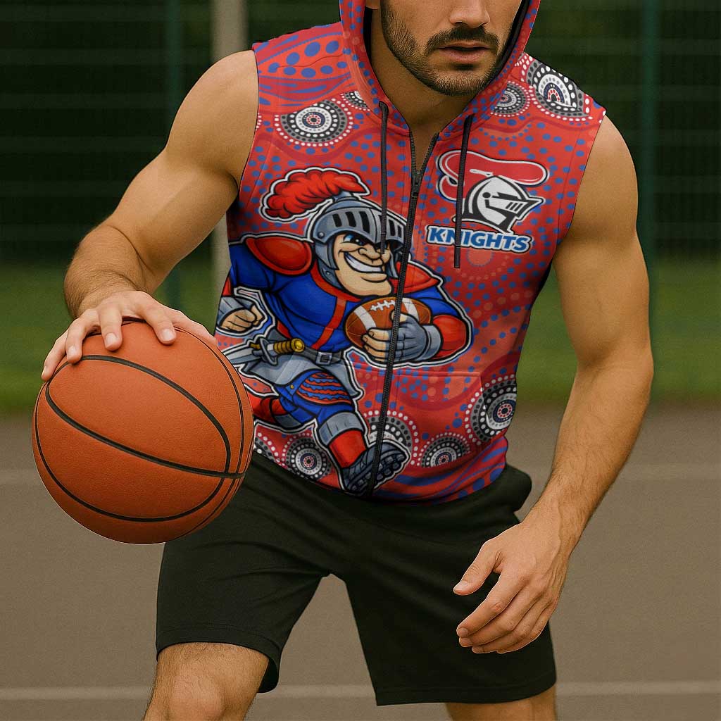 Newcastle Knights Sleeveless Zip Hoodie Aboriginal Dot Pattern - Rugby Mascot Heritage Pride
