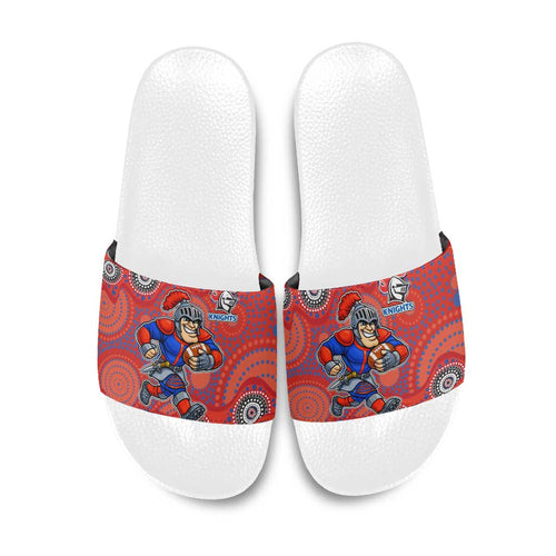 Newcastle Knights Slide Sandals Aboriginal Dot Pattern - Rugby Mascot Heritage Pride